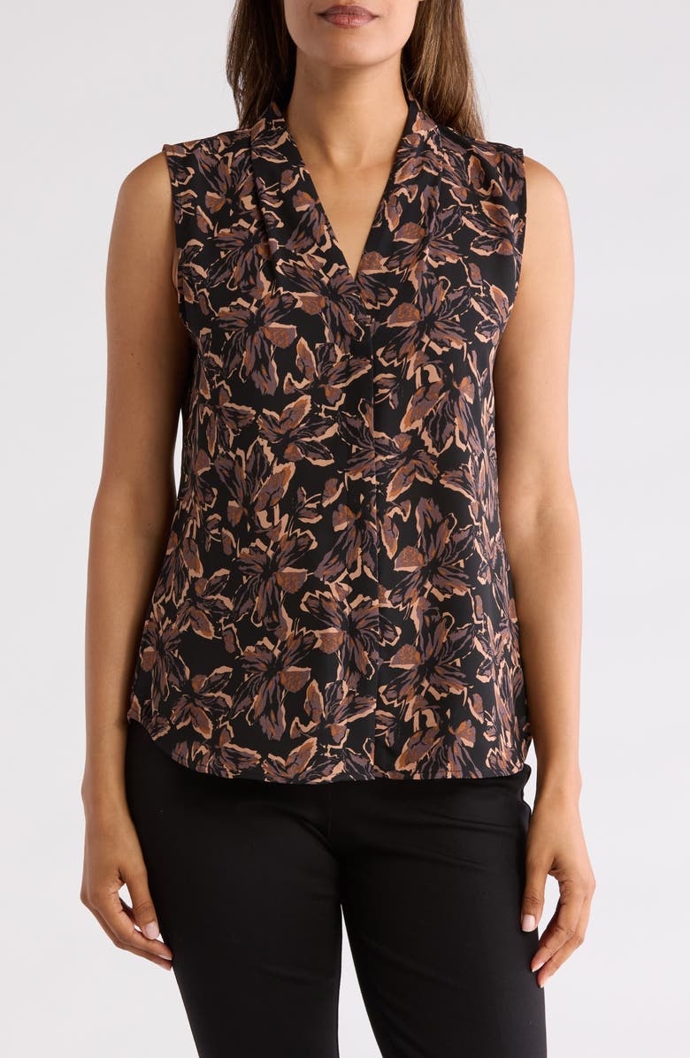 NORDSTROM RACK V-Neck Sleeveless Woven Shell Top, Main, color, Black- Grey Soly Blooms