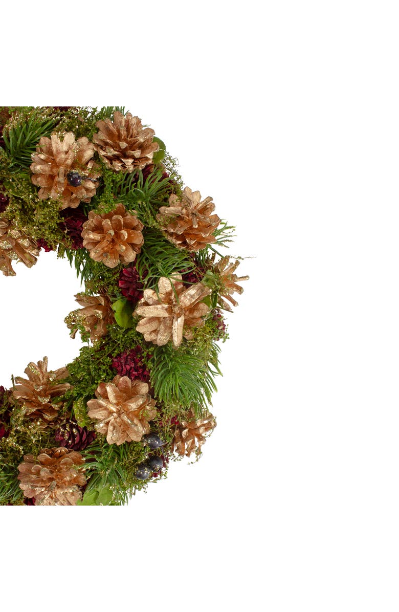 Northlight 12" Green, Gold, and Red Glitter Pinecones Christmas Wreath, Alternate, color, Gold