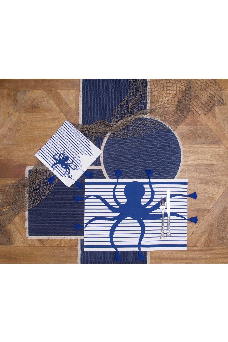 Indigo Octopus Stripes and Tassels Placemats Set of 6, Alternate, color, Blue