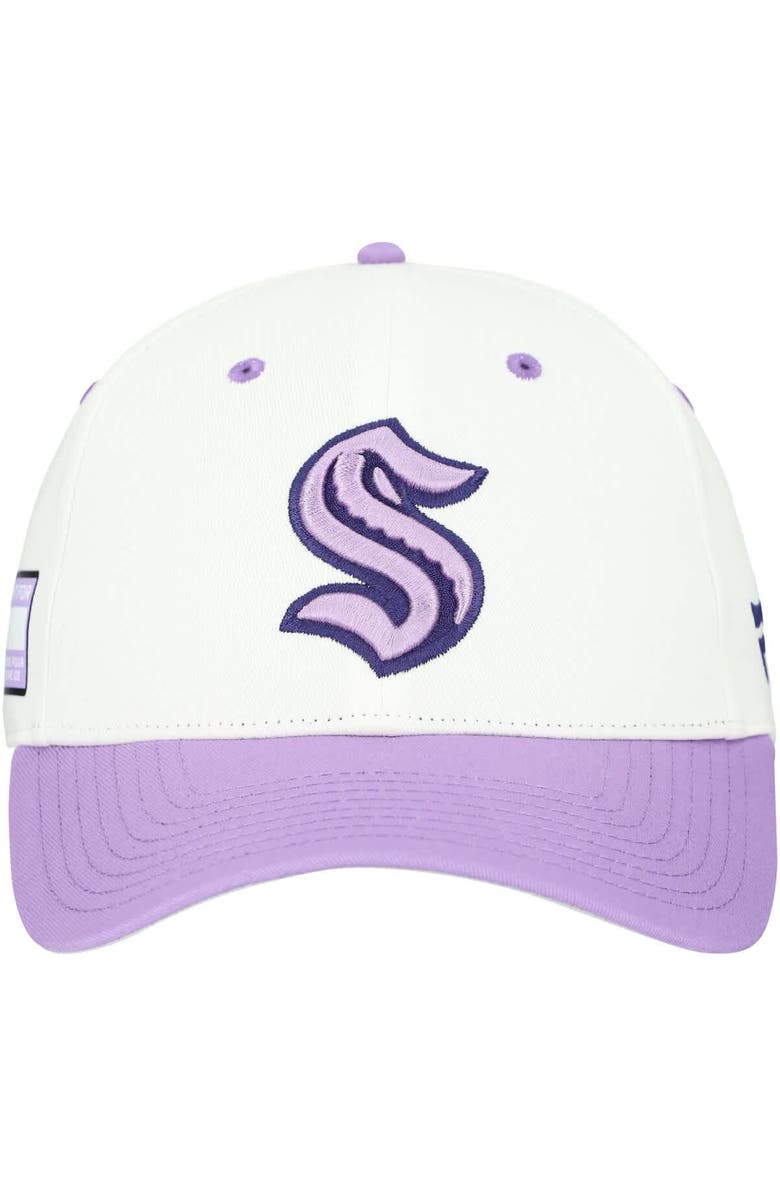 FANATICS Men's Fanatics  White/Lavender Seattle Kraken Authentic Pro Hockey Fights Cancer Adjustable Hat, Alternate, color, 