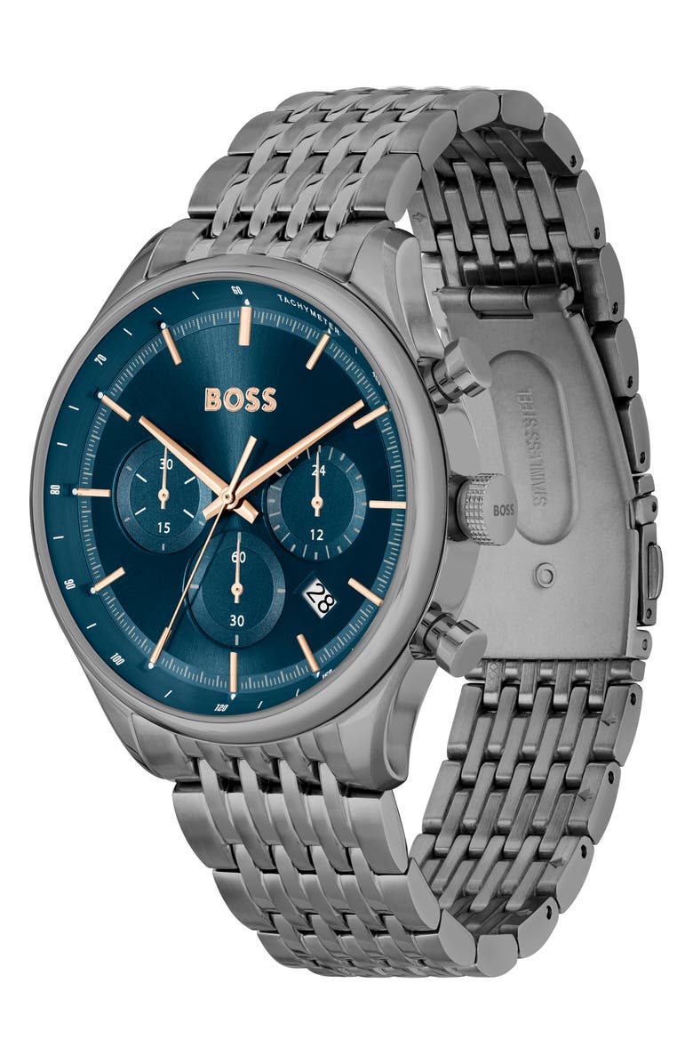 BOSS Gregor Bracelet Watch, 45mm, Alternate, color, Blue