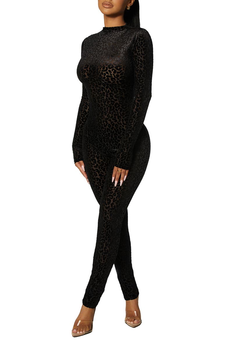 Long Sleeve Jumpsuit, Main, color, LEOPARD BLACK