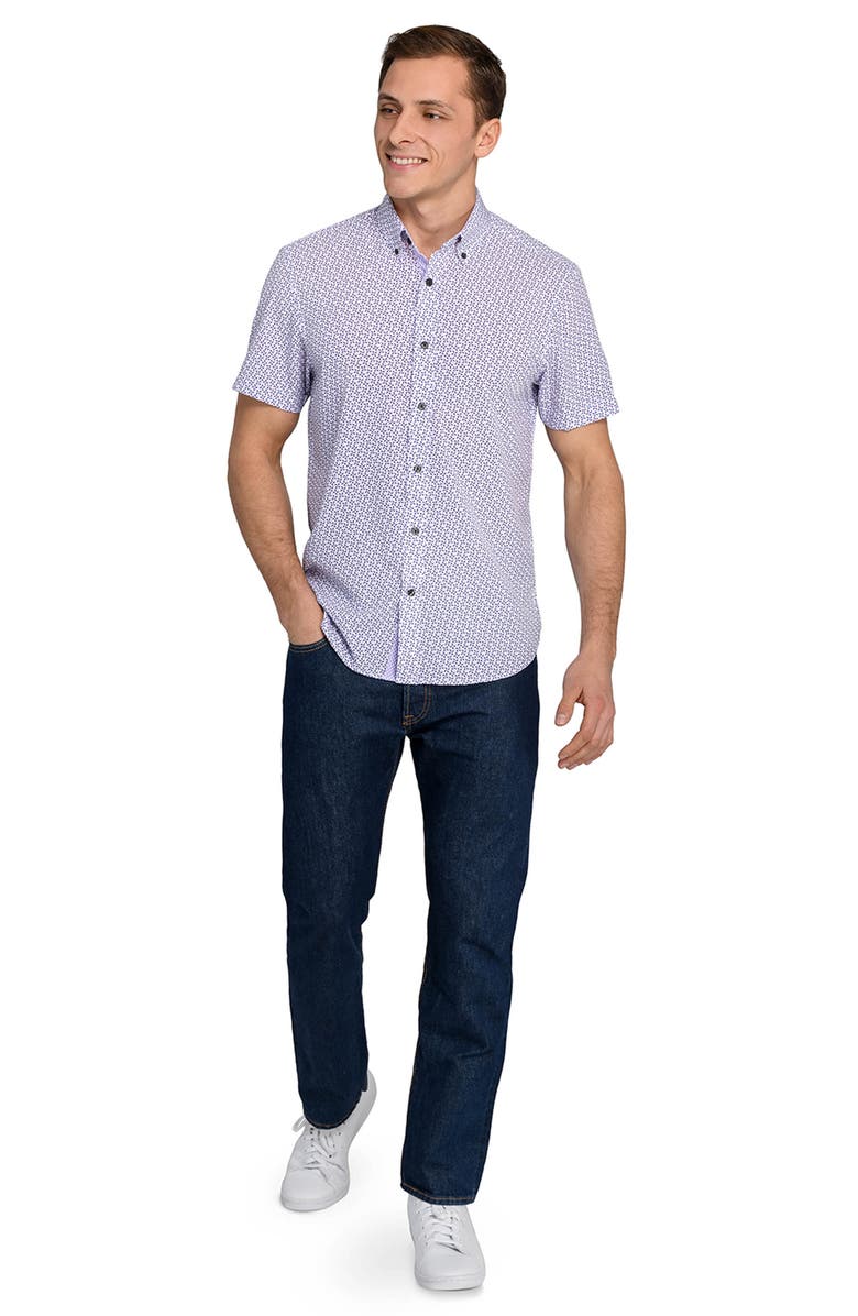 CONSTRUCT Abstract Floral Print Short Sleeve Button-Down Shirt, Alternate, color, 