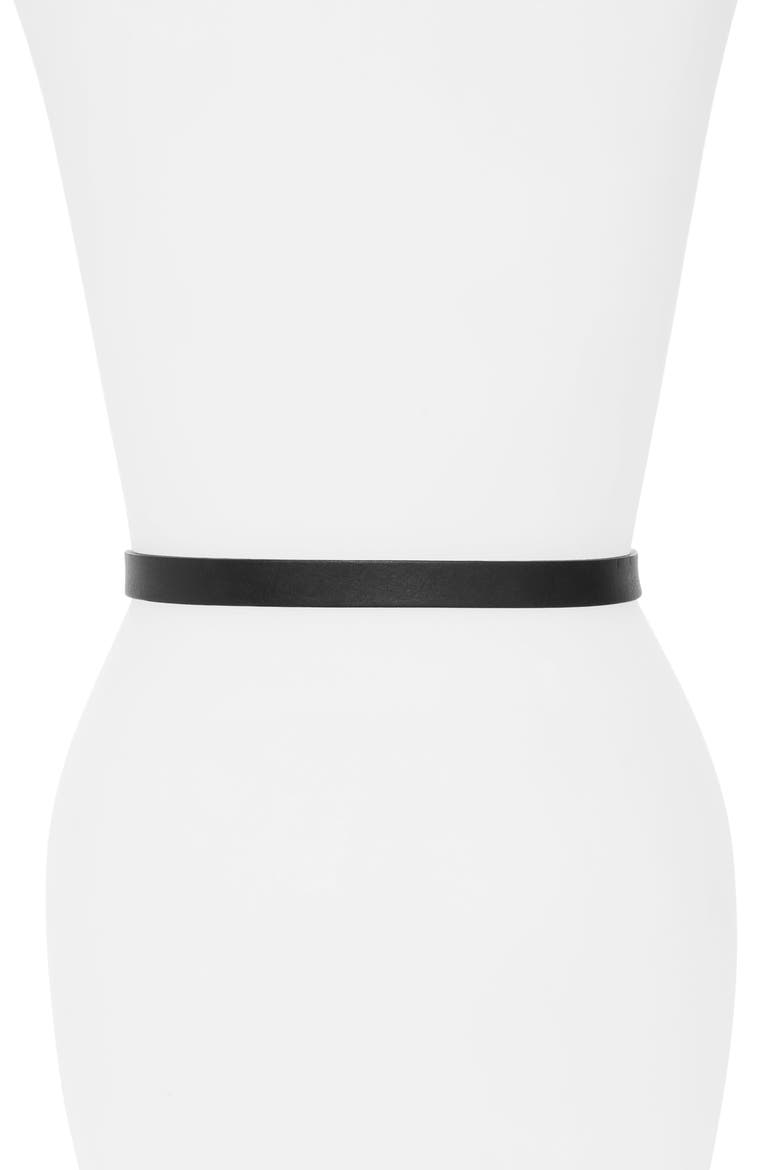 'Jet' Skinny Leather Belt, Alternate, color, BLACK