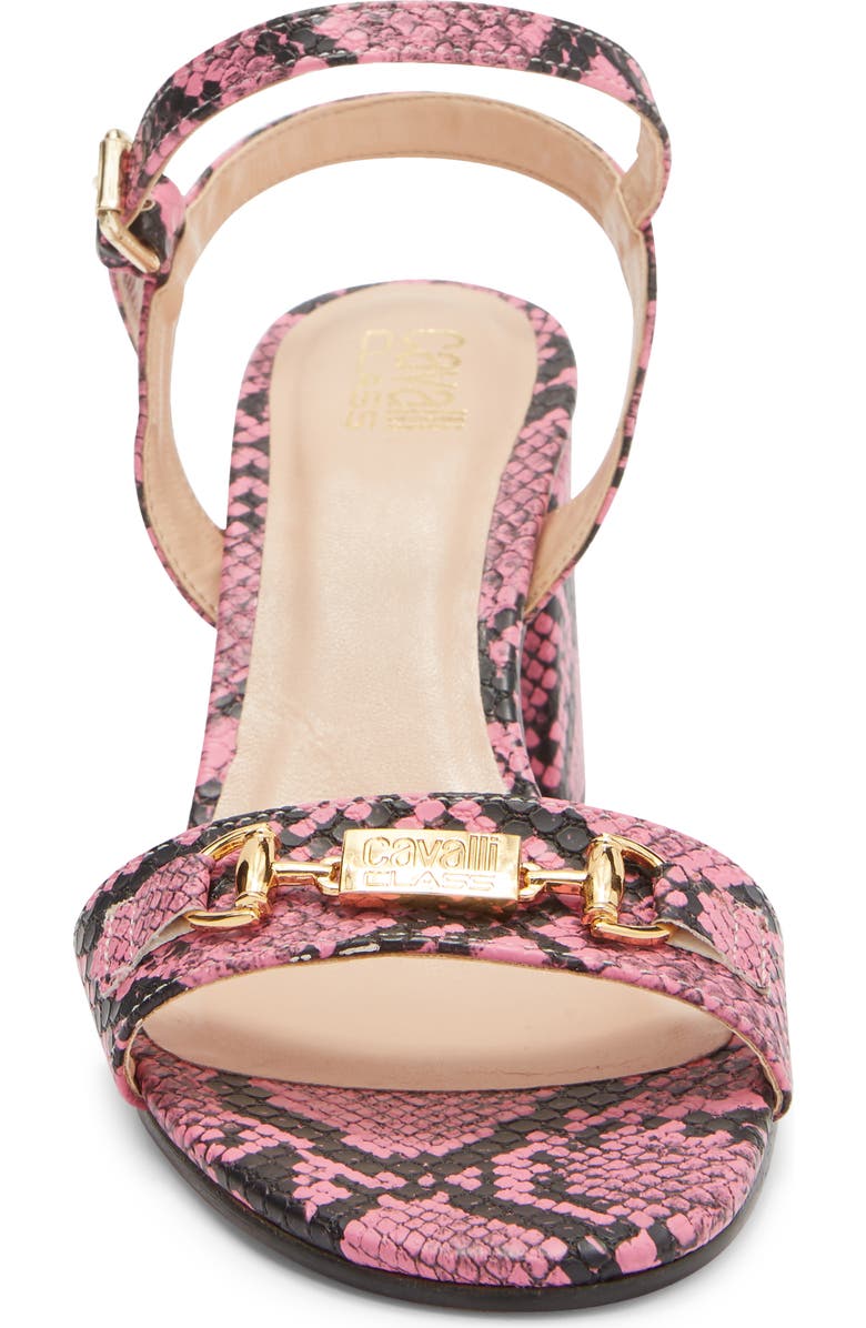 Roberto Cavalli Snake Embossed Ankle Strap Sandal, Alternate, color, Pink