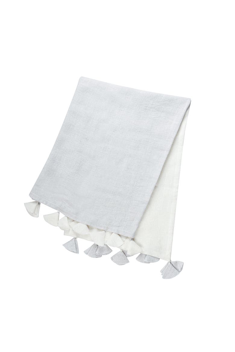 Light Grey Colorblocked Linen Blanket with Tassels, Main, color, Grey