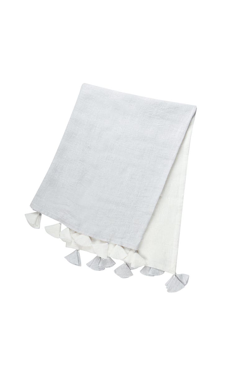 Anaya Light Grey Colorblocked Linen Blanket with Tassels, Main, color, Grey