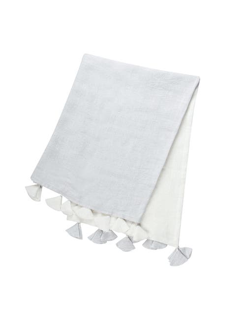 Anaya Light Grey Colorblocked Linen Blanket With Tassels In Gray