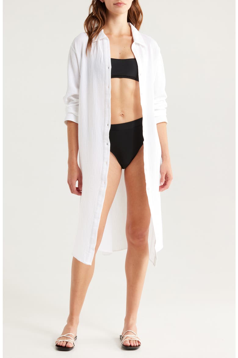 Cotton Gauze Cover-Up Shirtdress, Main, color, WHITE