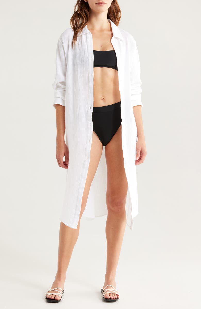 Nordstrom Cotton Gauze Cover-Up Shirtdress, Main, color, White