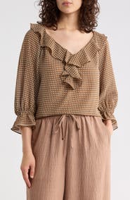MAX STUDIO Ruffle Front Floral Top