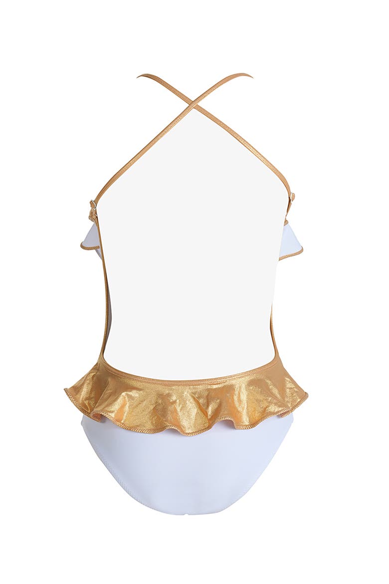 Triple Ruffled, with Bow Detail One-Piece Swimsuit, Alternate, color, White
