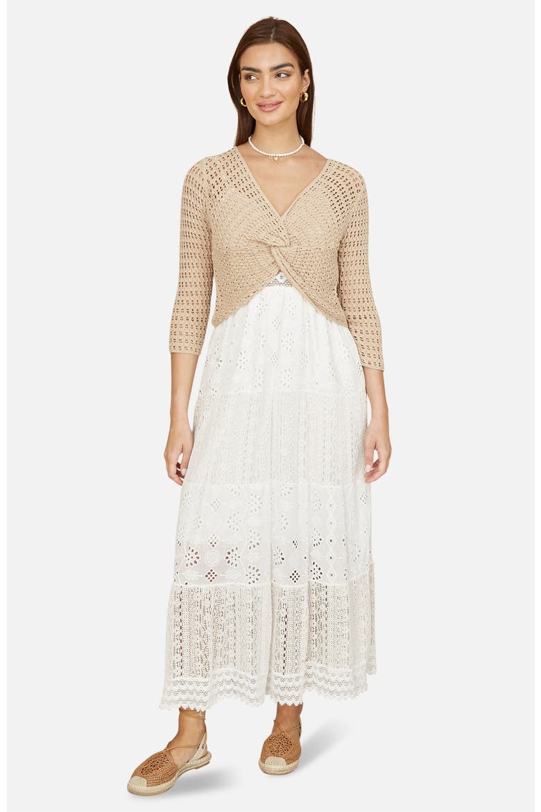 Crochet Cotton Twisted Bolero Cardigan, Alternate, color, Beige