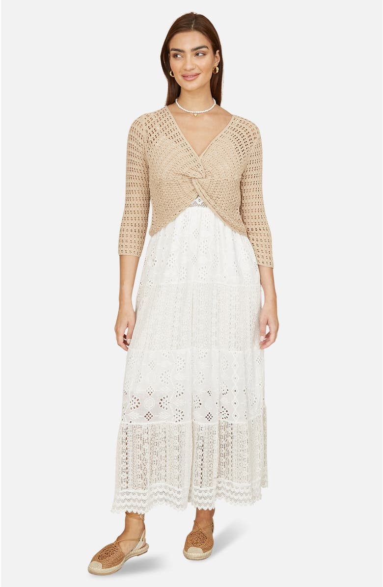 Yumi Crochet Cotton Twisted Bolero Cardigan, Alternate, color, Beige