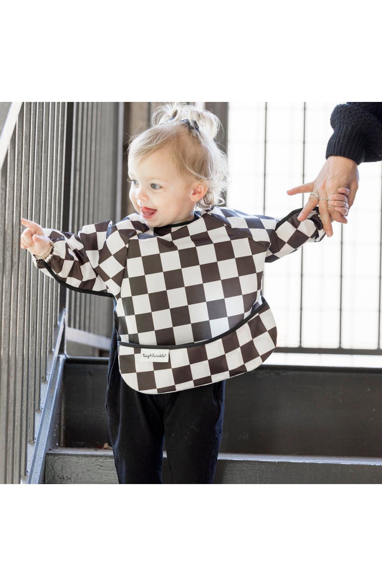 Tiny Twinkle Mess-Proof/Waterproof Long-Sleeve Baby Bib, Alternate, color, Checkers Black