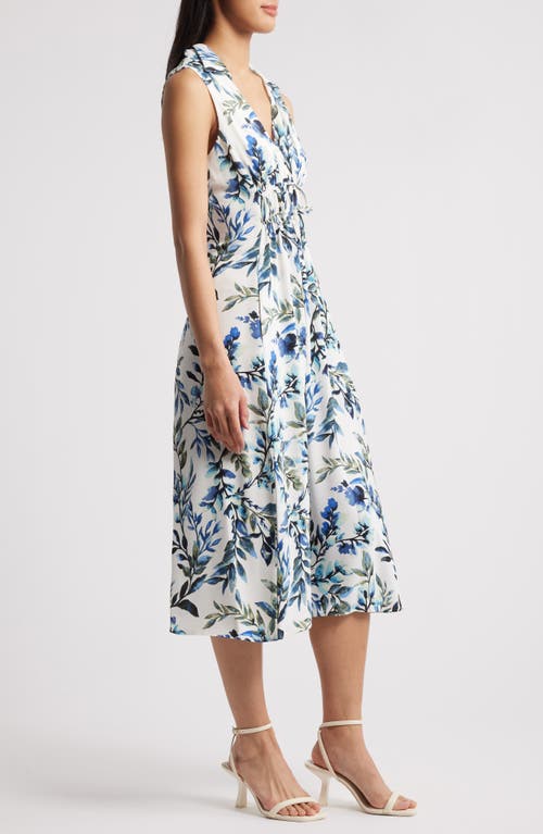 Connected Apparel Floral Sleeveless Midi Dress In Blue