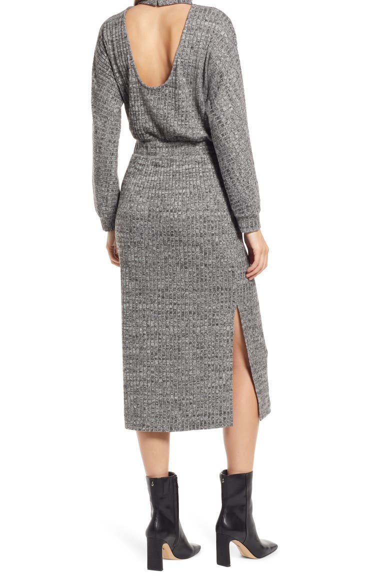 Ribbed Long Sleeve Sweater Dress, Alternate, color, CHARCOAL