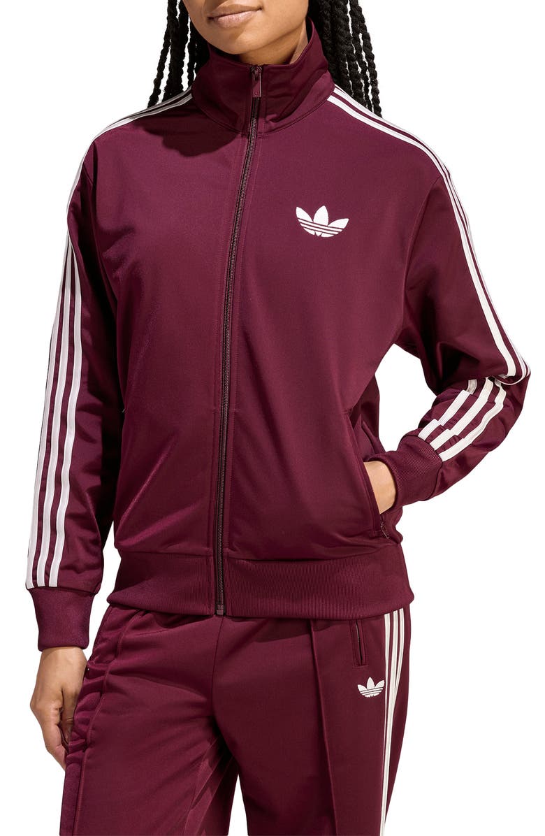 adidas Originals Firebird Loose Fit Recycled Polyester Track Jacket, Main, color, Maroon/ Off White/