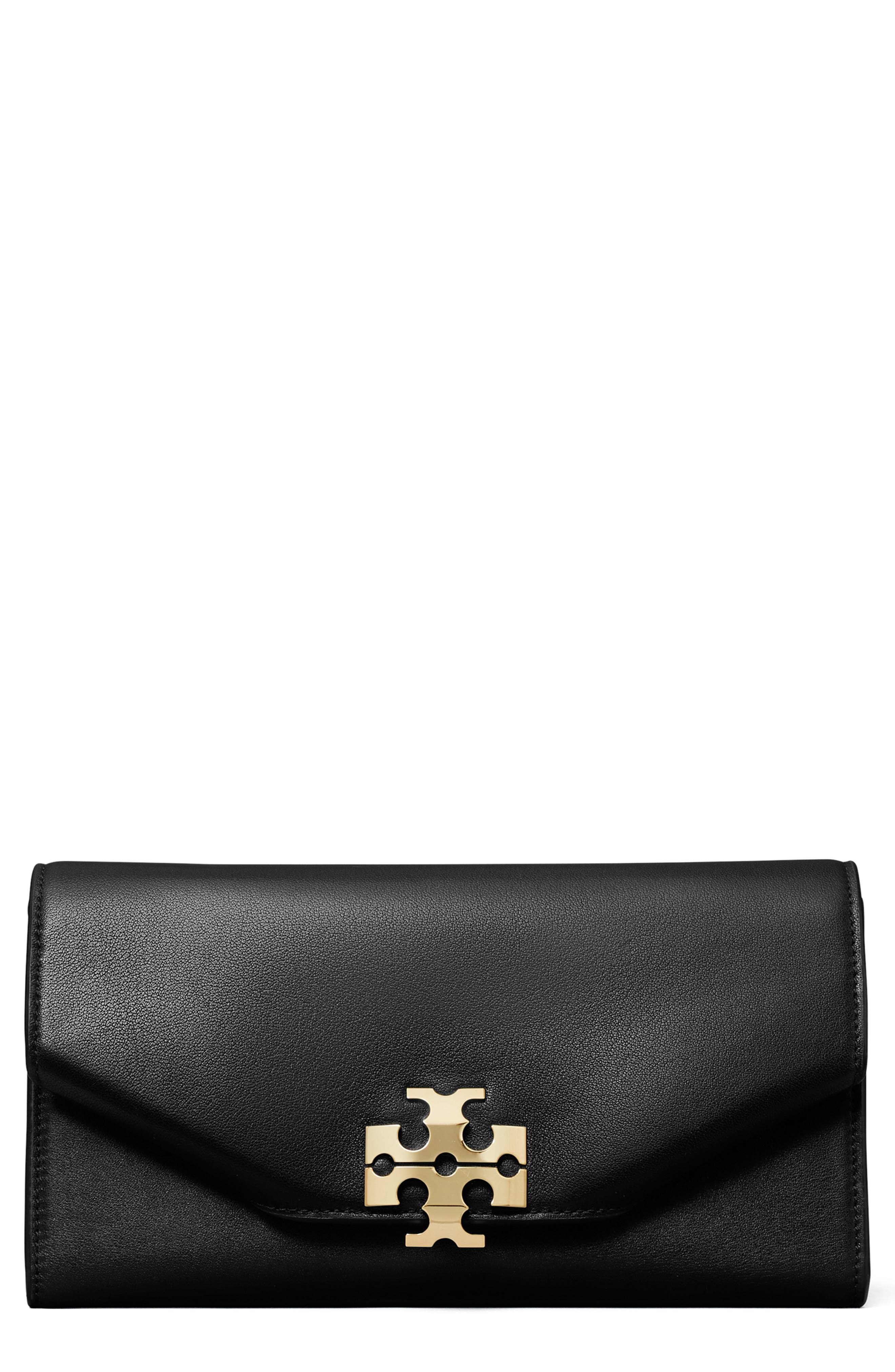 Charlie Leather Envelope Clutch, Main, color, BLACK