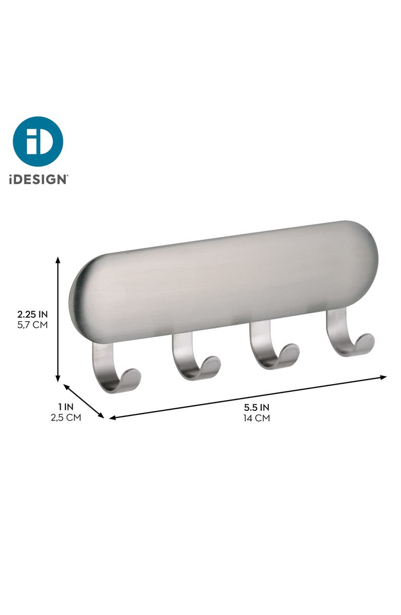 iDesign Self-Adhesive Key Rack with 4 Hooks - Set of 4 - Brushed, Alternate, color, Brushed