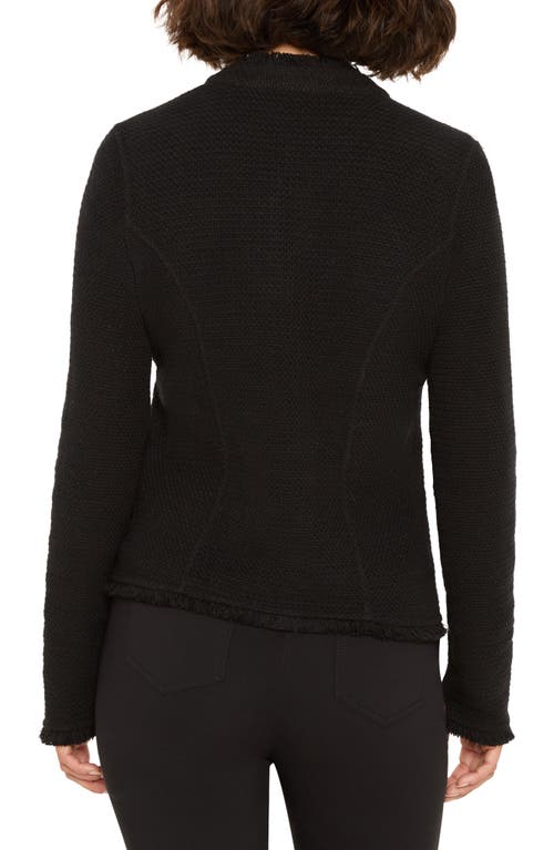 Nic + Zoe Nic+zoe Military Fringe Mixed Knit Jacket In Black