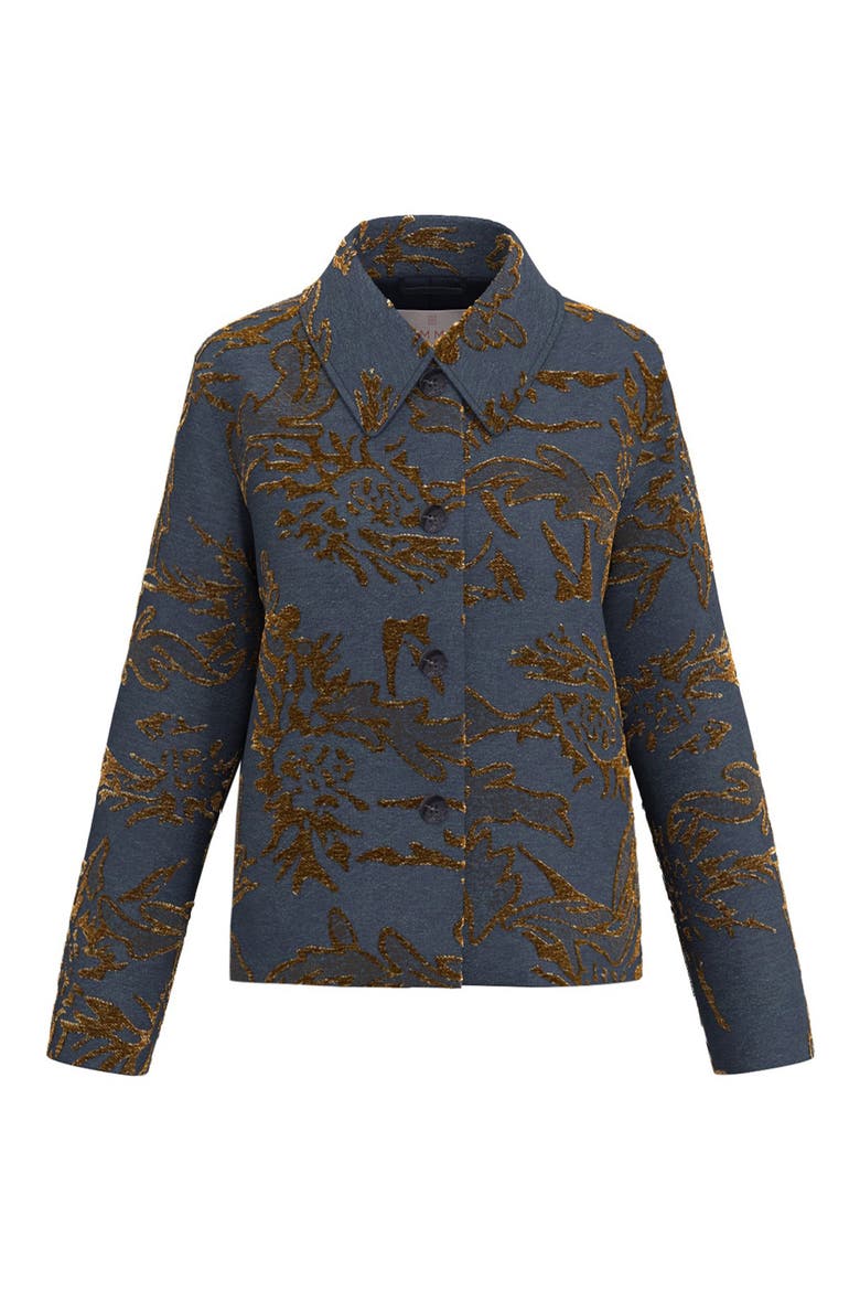 Jacquard Stand Collar Jacket, Alternate, color, BLUE JEANS