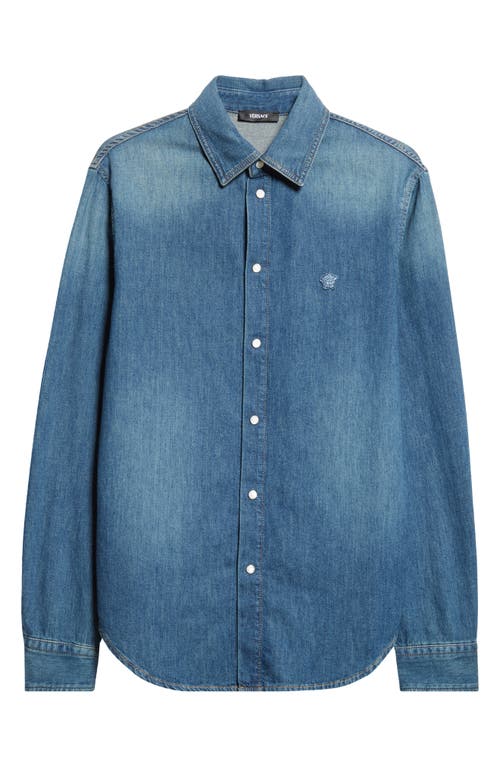 Versace Medusa Patch Denim Snap-up Shirt