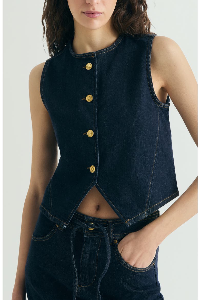 Cropped Denim Vest, Main, color, DarkIndigo