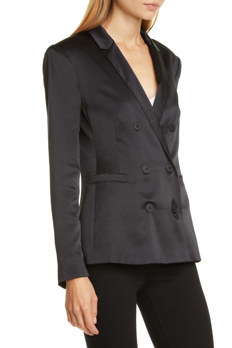 Colin Silk Satin Double Breasted Blazer, Alternate, color, BLACK