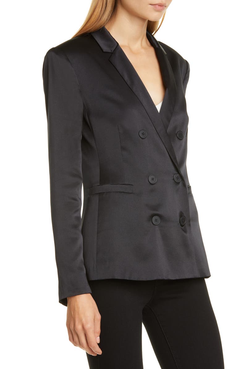 L'AGENCE Colin Silk Satin Double Breasted Blazer, Alternate, color, 