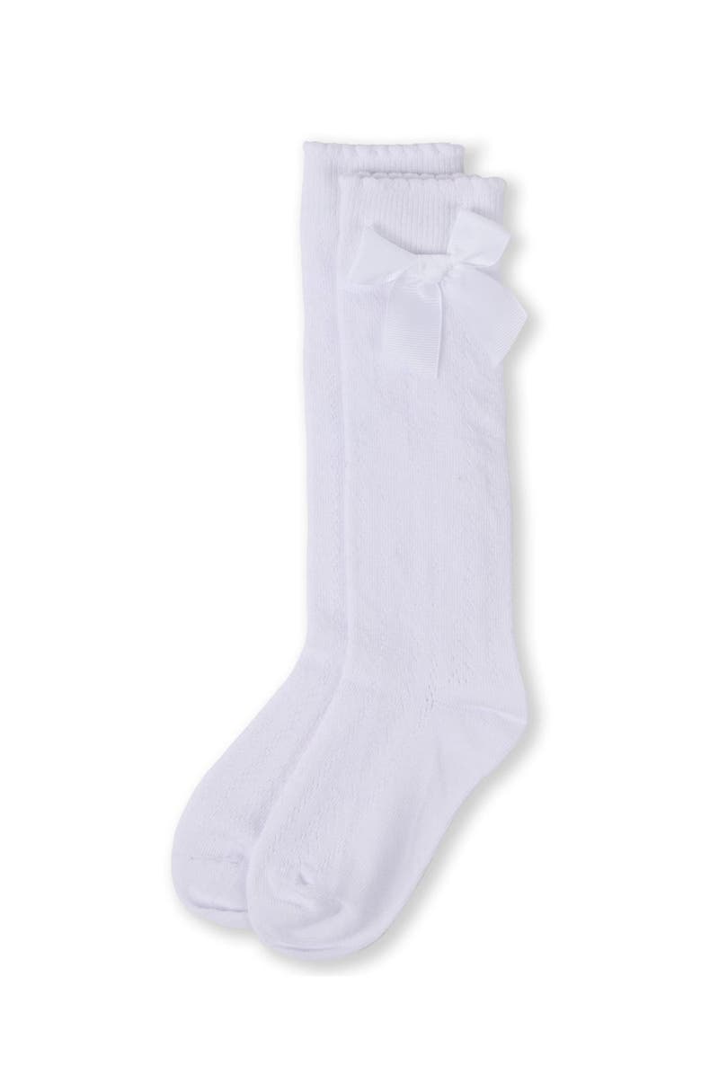 MeMoi Crochet Bow Knee High Sock, Alternate, color, White