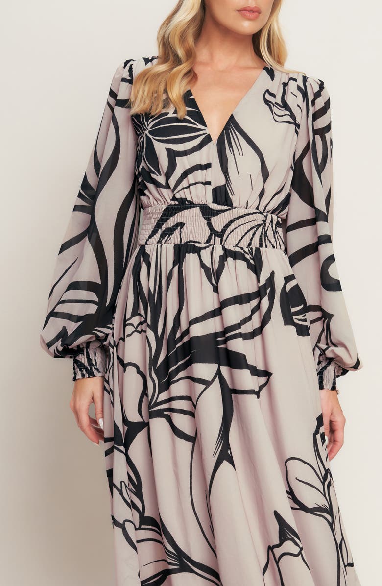 FLYING TOMATO Floral Long Sleeve Maxi Dress, Alternate, color, Taupe Black