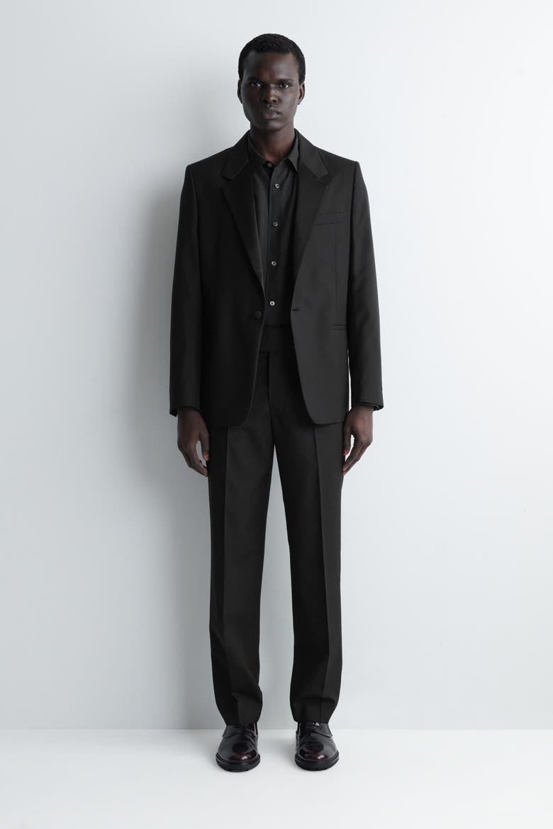 Cummerbund-Waist Wool Tapered Pants, Alternate, color, BLACK