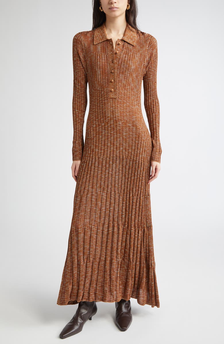 Zimmermann Mouline Long Sleeve Rib Maxi Sweater Dress, Main, color, Chocolate Multi