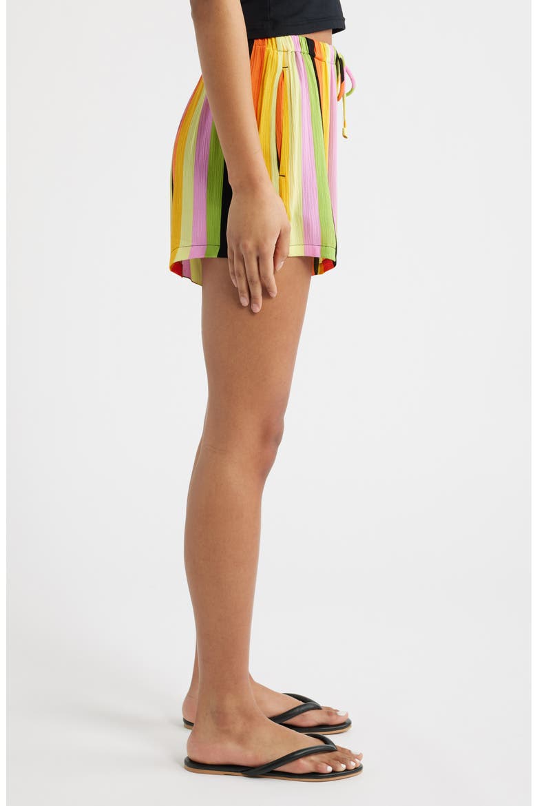 Neon Stripe Drawstring Shorts, Alternate, color, ORANGE MULTI