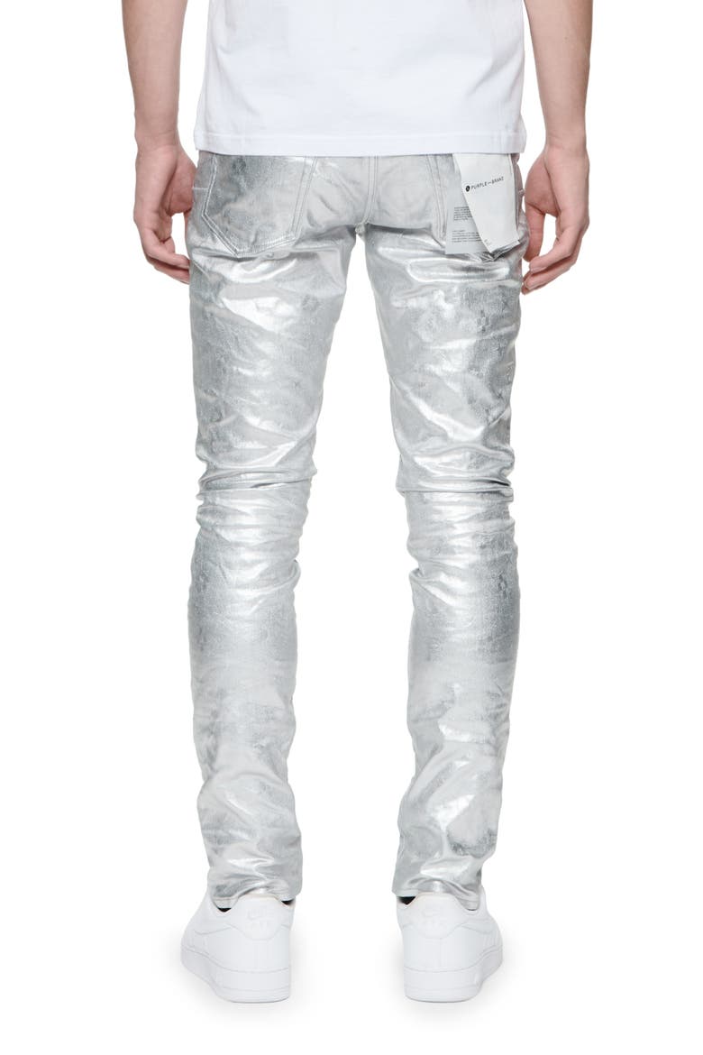 Metallic Monogram Skinny Jeans, Alternate, color, GREY SILVER