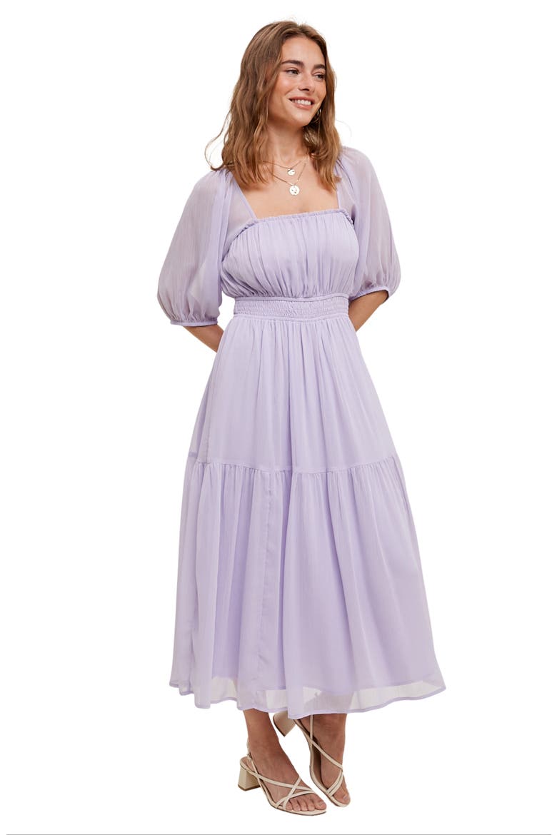 Chiffon Tiered Midi Dress, Alternate, color, LAVENDER