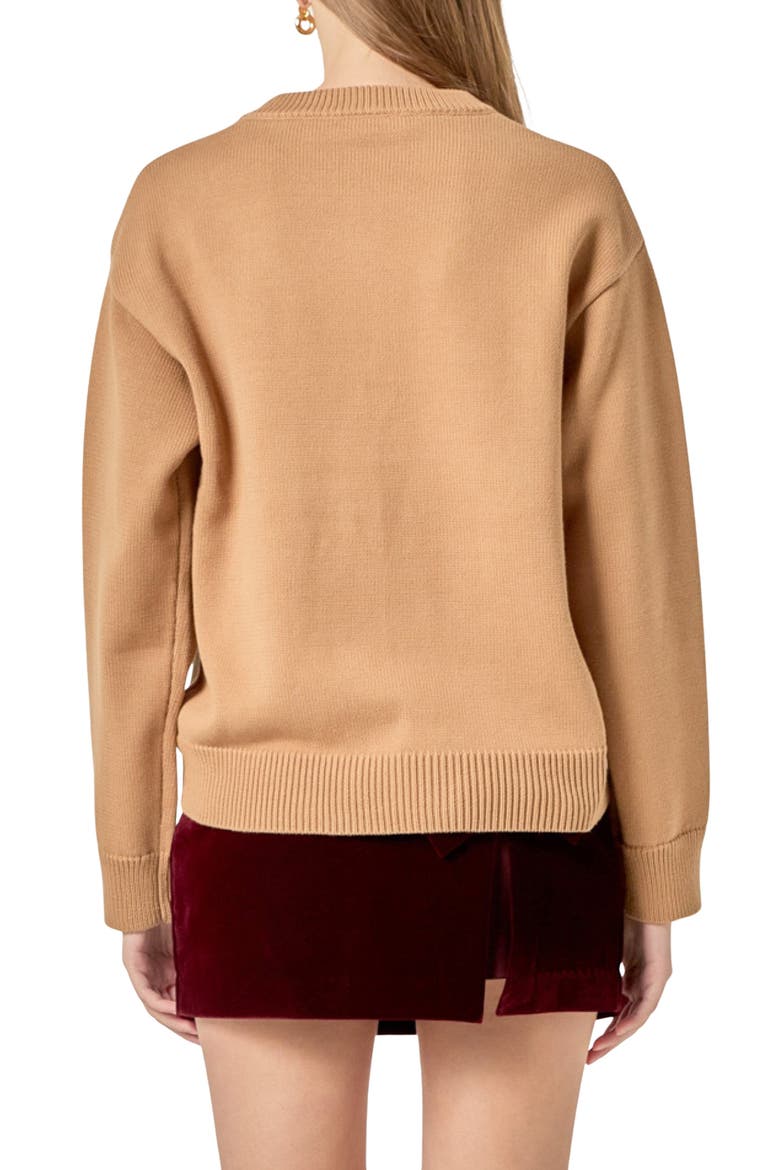 Flower Embroidered Sweater, Alternate, color, CAMEL