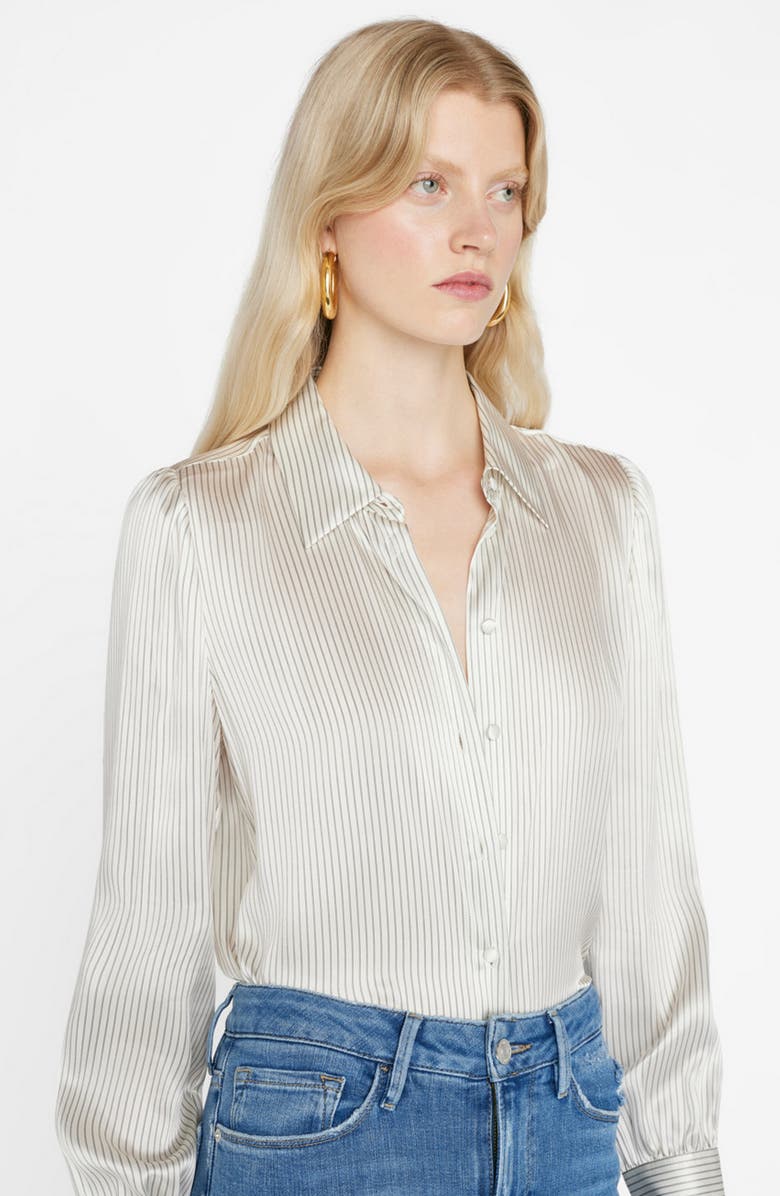FRAME Pinstripe Silk Blouse, Alternate, color,