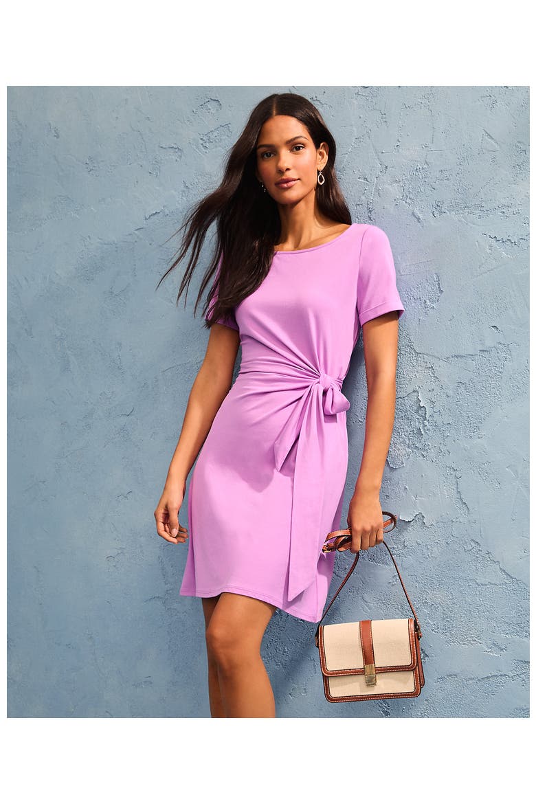 Short Sleeve Cotton Modal Wrap Mini Dress, Alternate, color, Soft Orchid