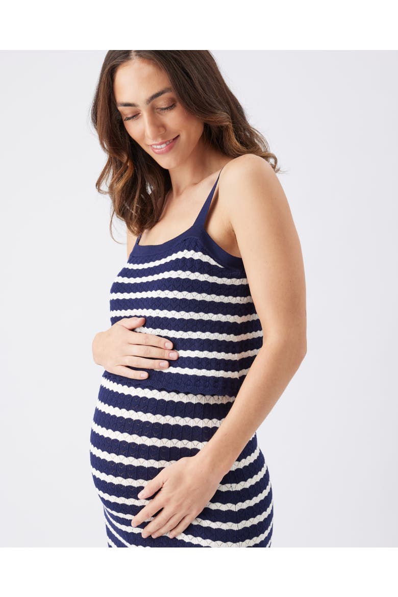 Pointelle Stripe Knit Maternity and Nursing Midi Dress, Alternate, color, Navy / White