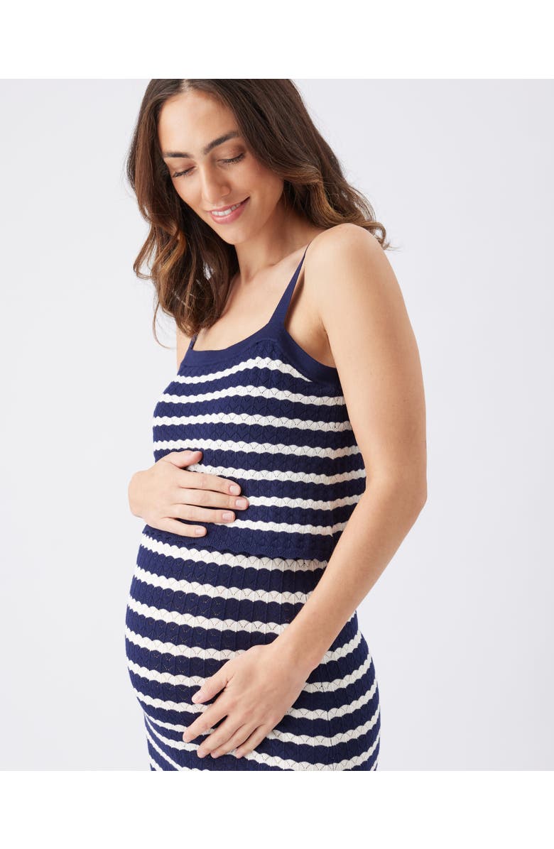 Ripe Maternity Pointelle Stripe Knit Maternity and Nursing Midi Dress, Alternate, color, Navy / White