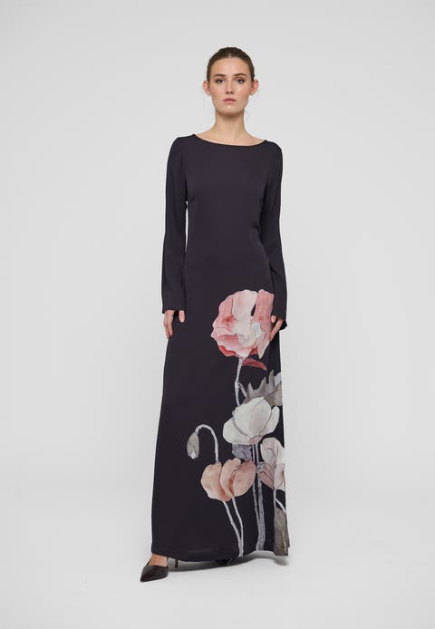 Nicoledea Boat Neck Floral Maxi Dress