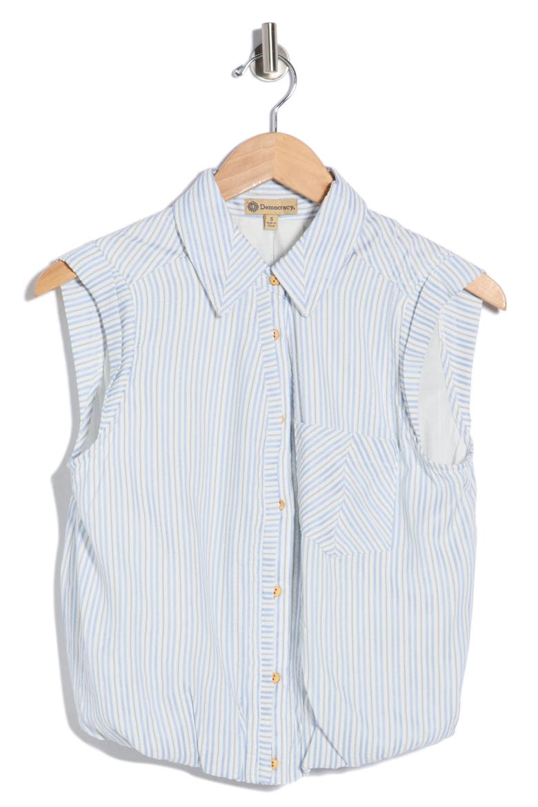 Cap Sleeve Bubble Hem Cotton Seersucker Top, Alternate, color, CHAMBRAY BLUE MULTI