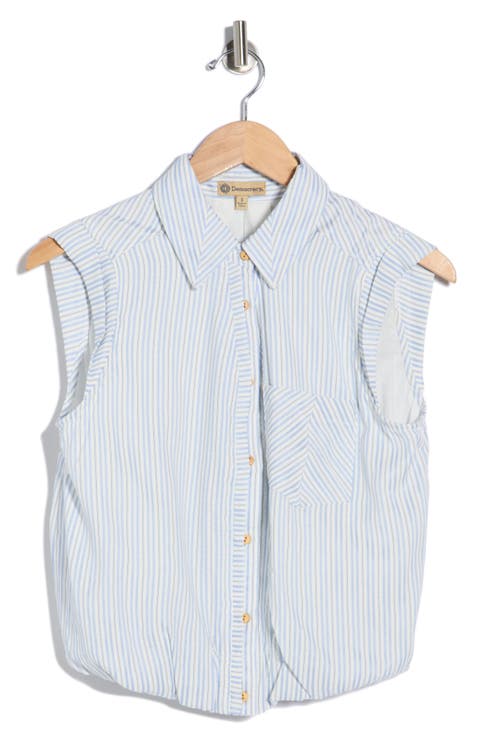 Cap Sleeve Bubble Hem Cotton Seersucker Top