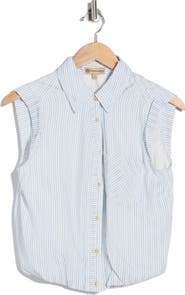 Democracy Cap Sleeve Bubble Hem Cotton Seersucker Top