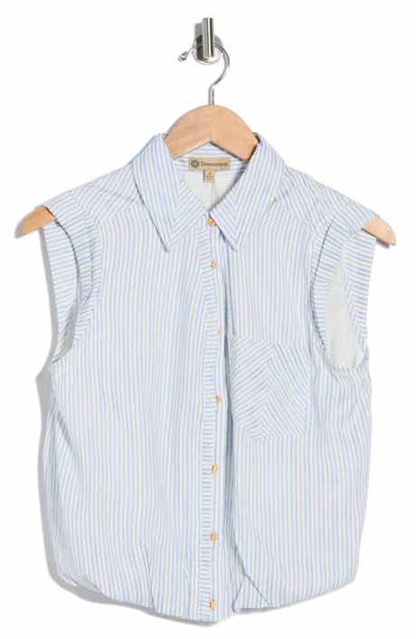 Democracy Cap Sleeve Bubble Hem Cotton Seersucker Top