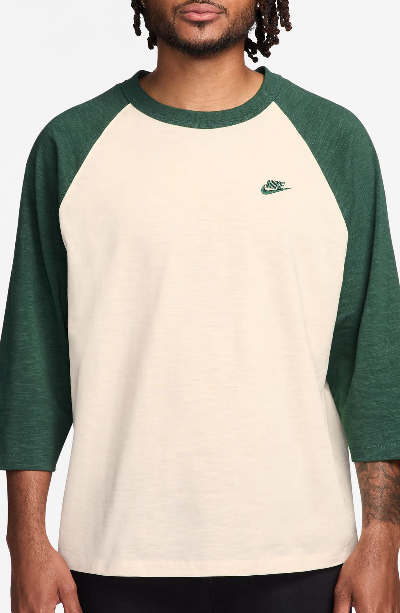 Colorblock Three Quarter Sleeve Cotton T-Shirt