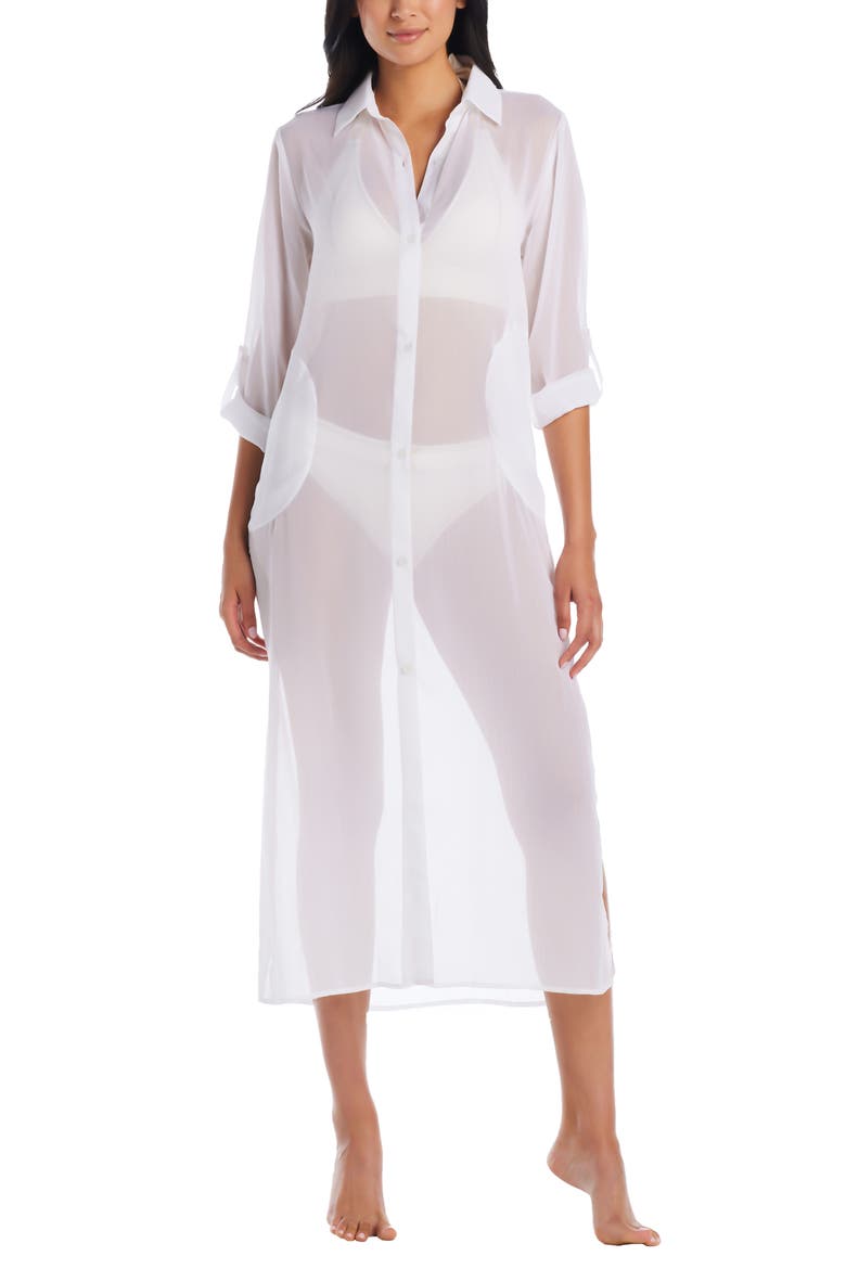 Easy Does It Sheer Chiffon Cover-Up Shirtdress, Alternate, color, WHITE