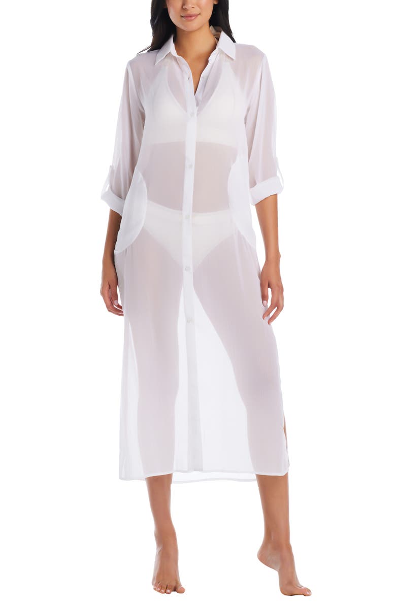 BLEU by Rod Beattie Easy Does It Sheer Chiffon Cover-Up Shirtdress, Alternate, color, 